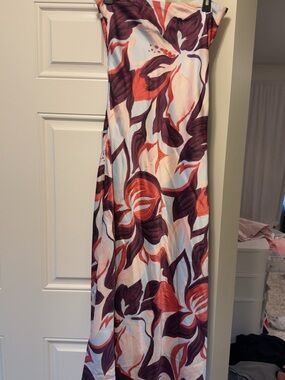 Floral Strapless Maxi Dress in Coral, Plum & Cream